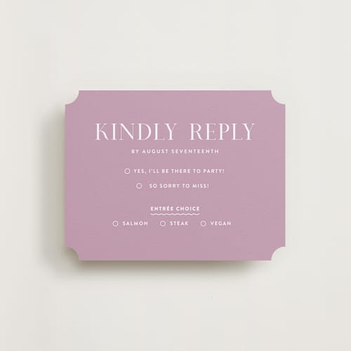 This is a lilac dreams rsvp cards with standard by Design Lotus called lavender dreams printing on signature in standard