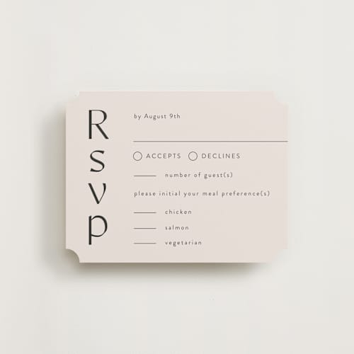 This is a ivory rsvp cards with standard by Melanie Kosuge called ayumi printing on signature in standard
