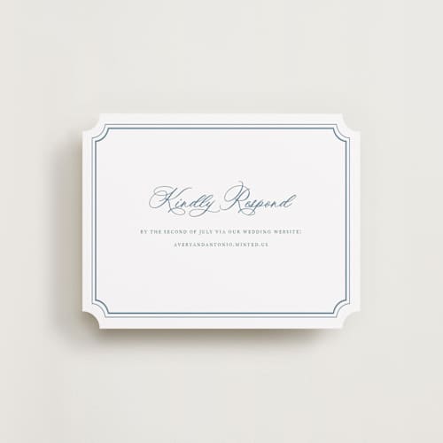 This is a dusty blue rsvp cards with standard by Jennifer Postorino called avery printing on signature in standard