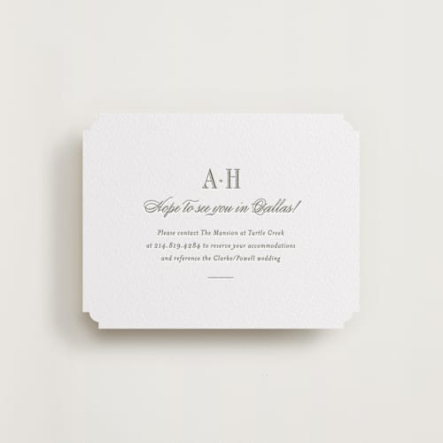This is a artichoke letterpress wedding invitations with letterpress by Megan Davis called hepburn printing on white cotton in standard