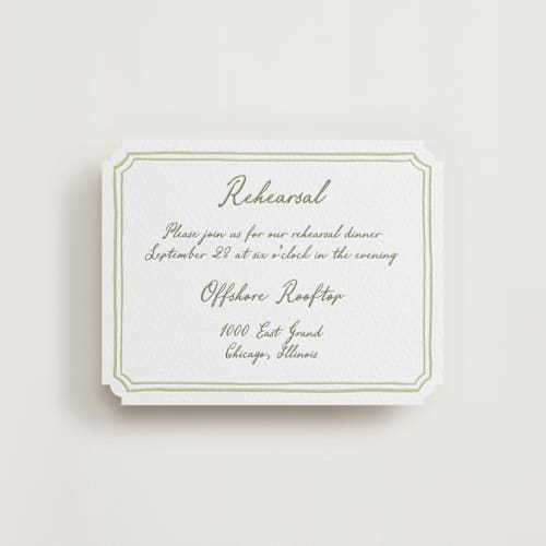 This is a artichoke enclosure cards with letterpress by Cass Loh called handwritten printing on white cotton in standard