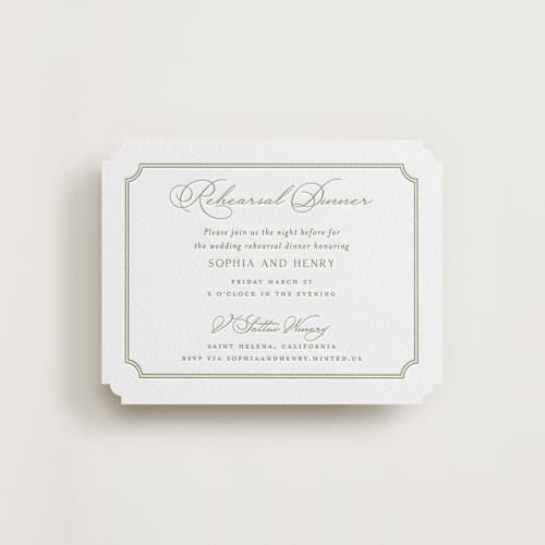This is a olive enclosure cards with letterpress by Yaling Hou Suzuki called simply elegant printing on white cotton in standard