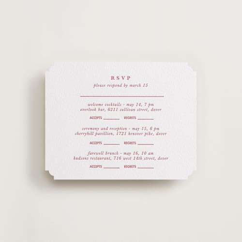 This is a maraschino rsvp cards with letterpress by Charter Oaks Creative called classic cherries printing on white cotton in standard