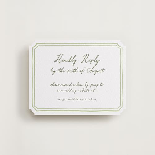 This is a artichoke rsvp cards with letterpress by Cass Loh called handwritten printing on white cotton in standard
