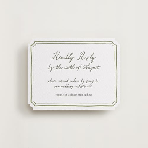 This is a artichoke rsvp cards with letterpress by Cass Loh called handwritten printing on white cotton in standard