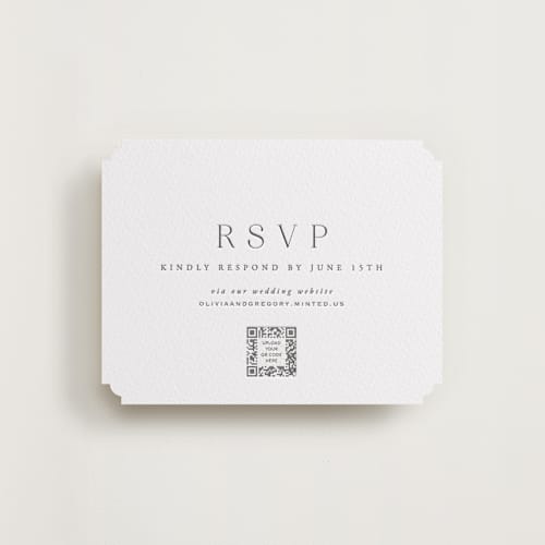 This is a soft black rsvp cards with letterpress by Hooray Creative called classy type printing on white cotton in standard