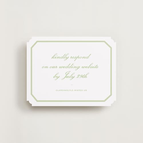 This is a mint rsvp cards with standard by Sara Hicks Malone called montgomery printing on signature in standard