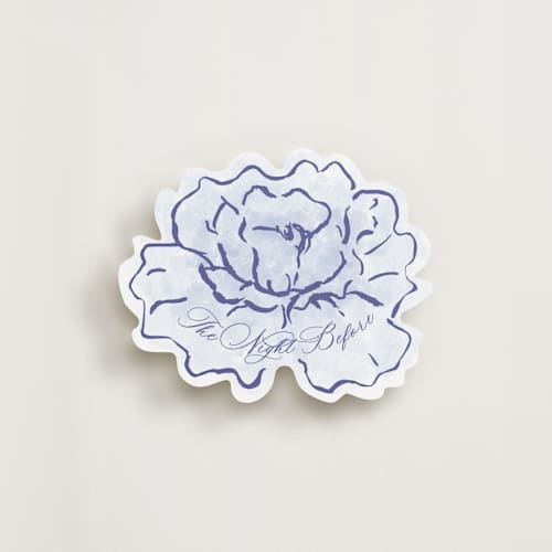 This is a dusty blue insert cards with standard by Cass Loh called watercolor flowers crest printing on signature in standard