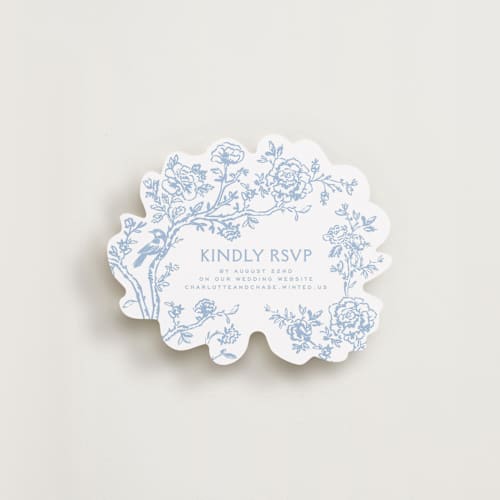 This is a periwinkle insert cards with standard by Jenna Holcomb called classic toile printing on signature in standard