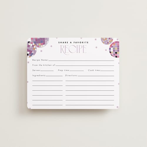 This is a bubblegum bridal shower insert cards with standard by Corinne Malesic called disco fever printing on signature in standard