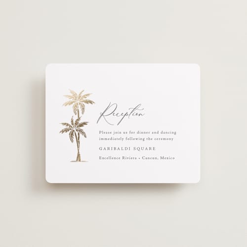 This is a leaf foil stamped wedding invitations with foil pressed by Olivia Raufman called palm monogram printing on signature in standard