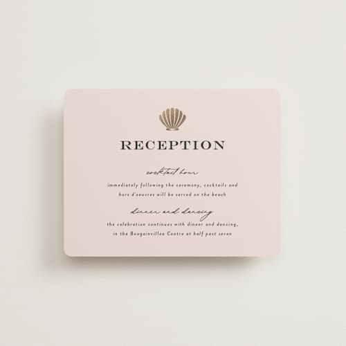 This is a blush foil stamped wedding invitations with foil pressed by Laura Hamm called tropical getaway printing on signature in standard