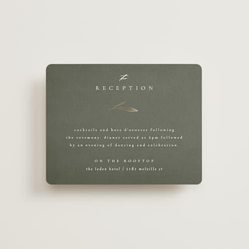 This is a moss foil stamped wedding invitations with foil pressed by Kelly Schmidt called leaves printing on signature in standard