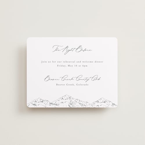This is a pewter reception cards with standard by Sarah Brown called mountainview printing on signature in standard