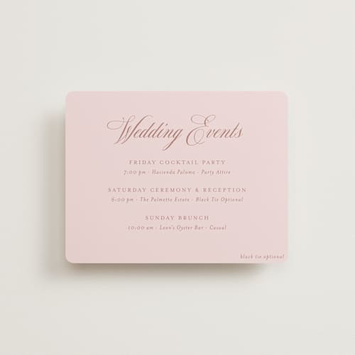 This is a blush reception cards with standard by Megan Davis called charleston printing on signature in standard