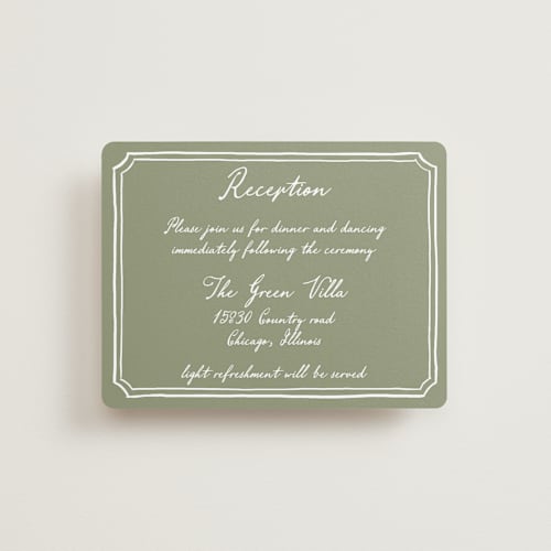 This is a moss reception cards with standard by Cass Loh called handwritten printing on signature in standard