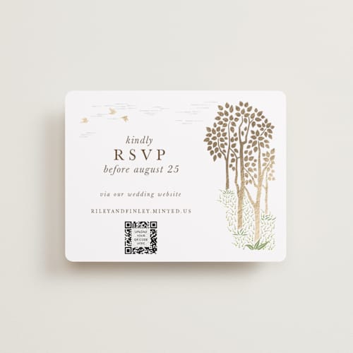 This is a forest rsvp cards with foil pressed by Paper Sun Studio called in the country printing on signature in standard