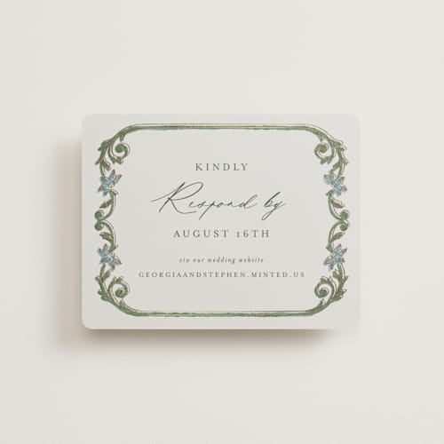This is a bluebell rsvp cards with foil pressed by Jen Owens called grandeur printing on signature in standard