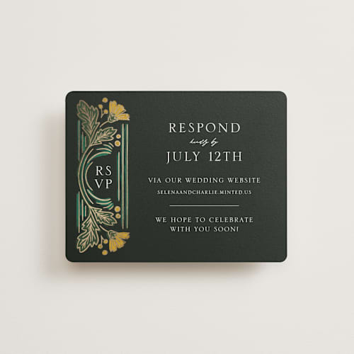 This is a buttercup rsvp cards with foil pressed by Jen Owens called embellished printing on signature in standard