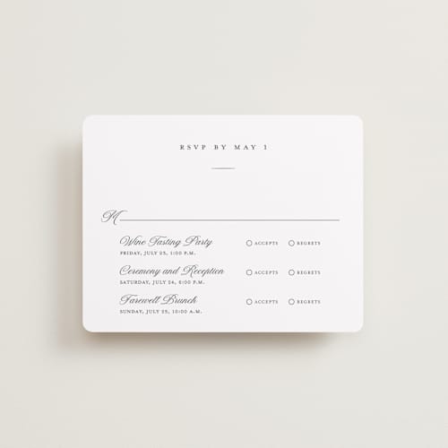 This is a chiffon rsvp cards with standard by Eric Clegg called together always printing on signature in standard