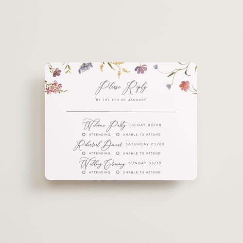 This is a sherbert rsvp cards with standard by Erin Hodges called untied printing on signature in standard