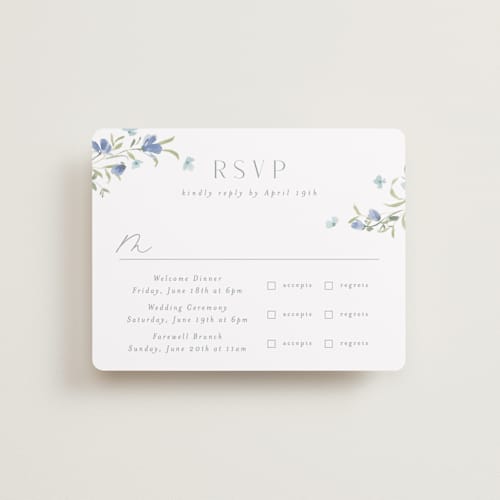 This is a aquamarine rsvp cards with standard by Everett Paper Goods called sweeping meadow printing on signature in standard