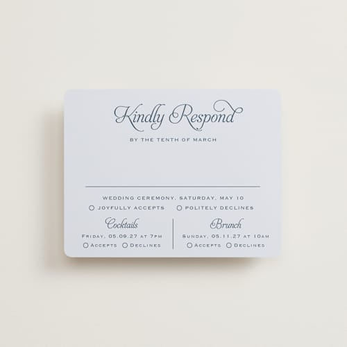 This is a powder rsvp cards with standard by Carolyn MacLaren called modernne printing on signature in standard