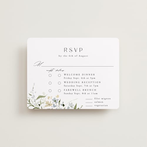 This is a lily rsvp cards with standard by Everett Paper Goods called fleur printing on signature in standard