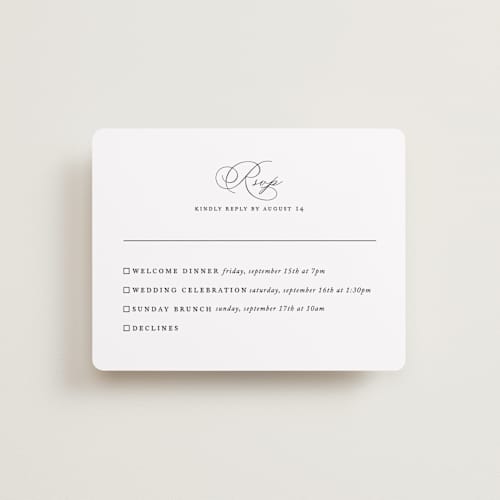 This is a pearl rsvp cards with standard by Jennifer Postorino called initial printing on signature in standard