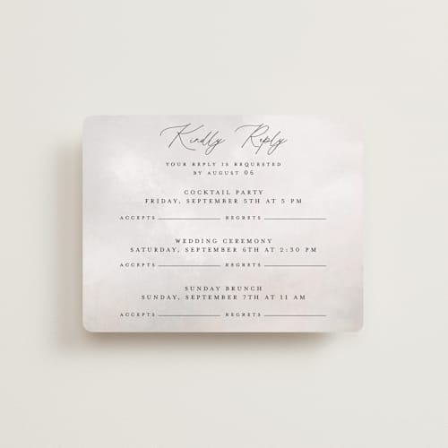 This is a forest rsvp cards with standard by Petra Kern called montagna printing on signature in standard