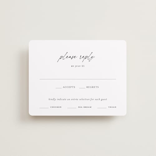 This is a jasmine rsvp cards with standard by Pippa Shaw called modern classic printing on signature in standard