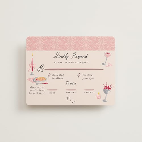 This is a cherry rsvp cards with standard by Sarah Rosenthal called velvet cherry printing on signature in standard