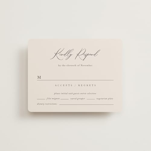 This is a mocha rsvp cards with standard by Jennifer Postorino called love story printing on signature in standard
