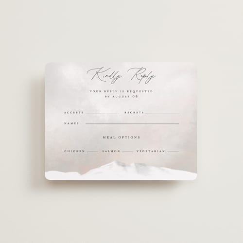 This is a forest rsvp cards with standard by Petra Kern called montagna printing on signature in standard