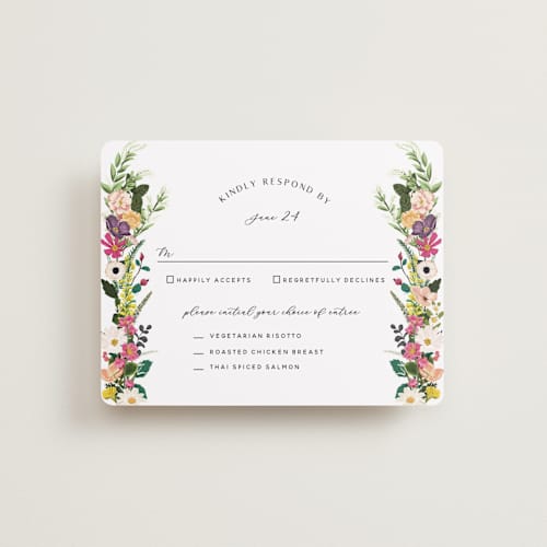 This is a daisy rsvp cards with standard by Susan Moyal called secret garden printing on signature in standard