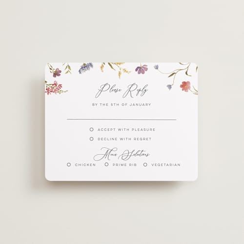 This is a sherbert rsvp cards with standard by Erin Hodges called untied printing on signature in standard