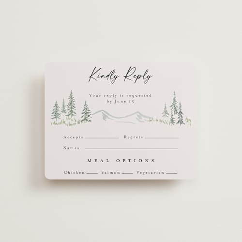 This is a forest rsvp cards with standard by Petra Kern called paradise printing on signature in standard
