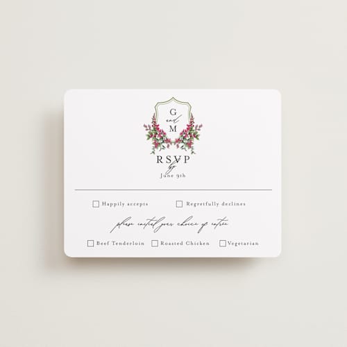 This is a peony rsvp cards with standard by Susan Moyal called romantic florals printing on signature in standard