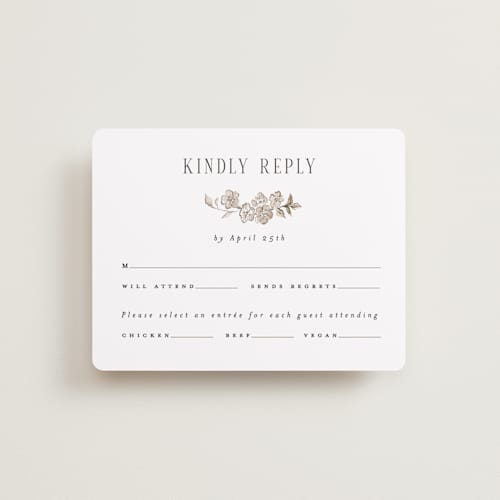 This is a sepia rsvp cards with standard by Itsy Belle Studio called daphne printing on signature in standard