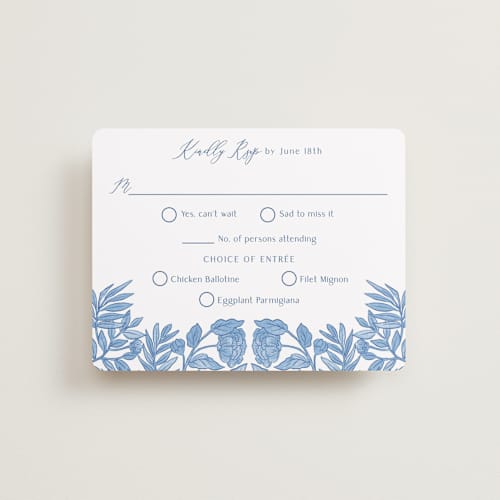 This is a porcelain rsvp cards with standard by Elly called porcelain floral printing on signature in standard