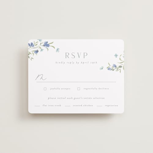 This is a aquamarine rsvp cards with standard by Everett Paper Goods called sweeping meadow printing on signature in standard