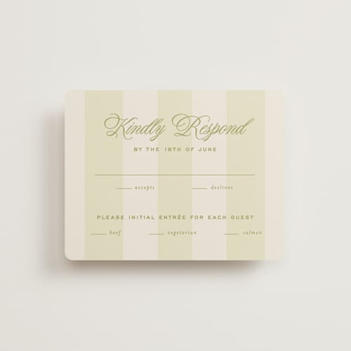 This is a olive rsvp cards with standard by Ellen Schlegelmilch called rory printing on signature in standard