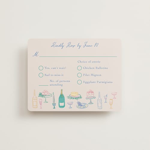 This is a pastel rsvp cards with standard by Elly called dining printing on signature in standard