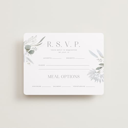 This is a sage rsvp cards with standard by Petra Kern called amorino printing on signature in standard