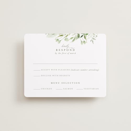 This is a garden rsvp cards with standard by Leah Bisch called verdure printing on signature in standard