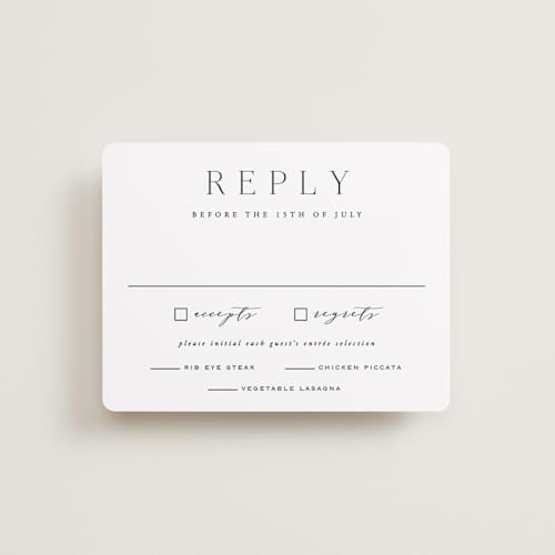 This is a lily rsvp cards with standard by Hooray Creative called classy type printing on signature in standard