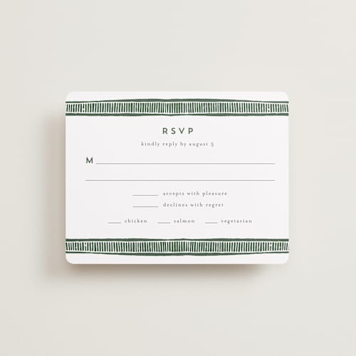 This is a fern rsvp cards with standard by Katharine Watson called block print frame printing on signature in standard