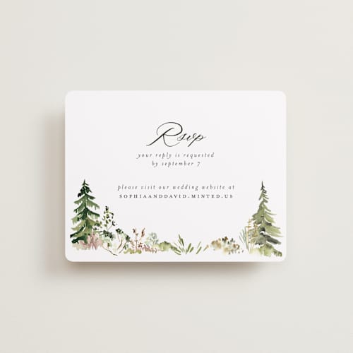 This is a forest rsvp cards with standard by Petra Kern called great outdoors printing on signature in standard