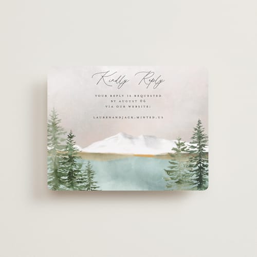 This is a forest rsvp cards with standard by Petra Kern called montagna printing on signature in standard