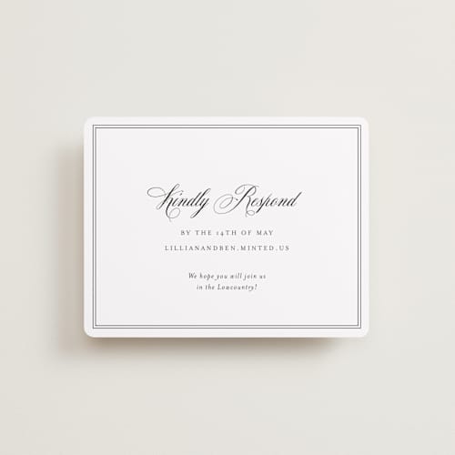 This is a tuxedo rsvp cards with standard by Megan Davis called charleston printing on signature in standard
